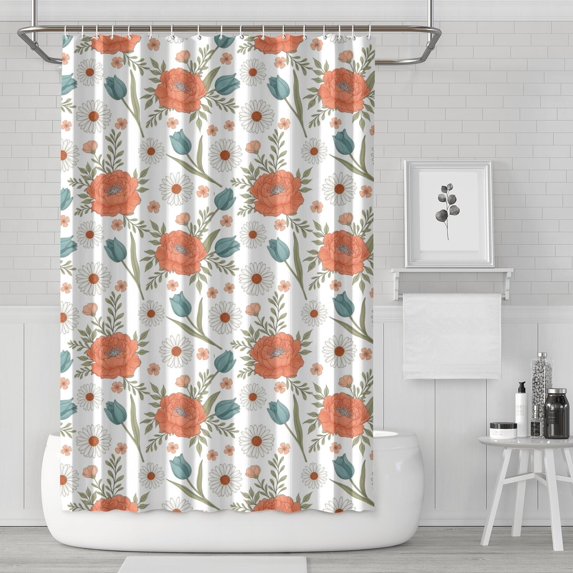 Pioneer Flower Floral Print Pattern Shower Curtain 72"x72", Bathroom Decorative Shower Curtain Set with 12 Hooks, Waterproof Washable