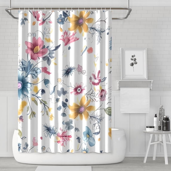 Pioneer Flower Floral Print Pattern Shower Curtain 72"x72" ,Bathroom Decorative Shower Curtains Set with 12 Hooks,Modern Waterproof Washable Shower Curtain