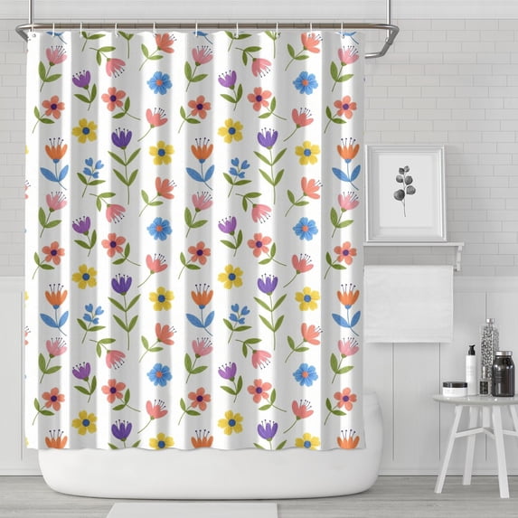 Pioneer Flower Floral Print Pattern Shower Curtain 72"x84", Bathroom Decorative Shower Curtain Set with 12 Hooks, Waterproof Washable