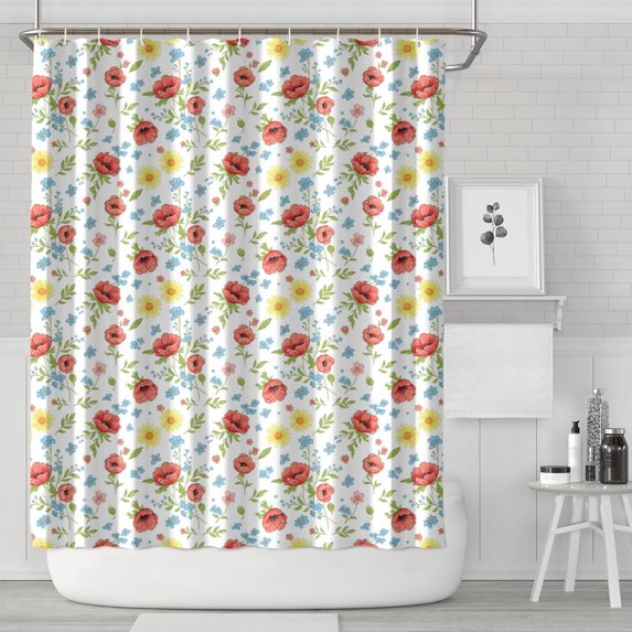 Pioneer Flower Floral Print Pattern Shower Curtain 72"x84", Bathroom Decorative Shower Curtain Set with 12 Hooks, Waterproof Washable
