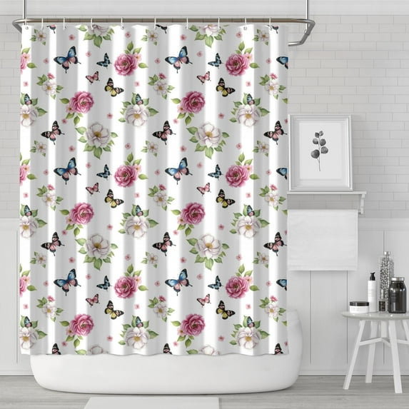 Pioneer Flower Floral Print Pattern Shower Curtain 72"x84", Bathroom Decorative Shower Curtain Set with 12 Hooks, Waterproof Washable