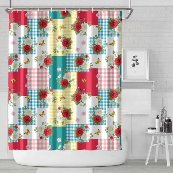 Pioneer Flower Floral Print Pattern Shower Curtain 72"x84", Bathroom Decorative Shower Curtain Set with 12 Hooks, Waterproof Washable