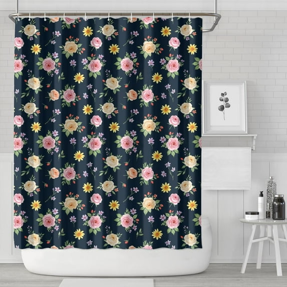 Pioneer Flower Floral Print Pattern Shower Curtain 72"x84", Bathroom Decorative Shower Curtain Set with 12 Hooks, Waterproof Washable
