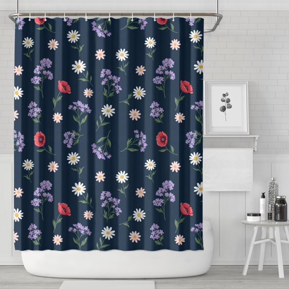 Pioneer Flower Floral Print Pattern Shower Curtain 72"x84", Bathroom Decorative Shower Curtain Set with 12 Hooks, Waterproof Washable