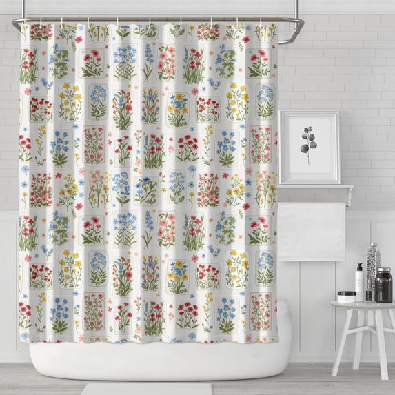 Pioneer Flower Floral Print Pattern Shower Curtain 72"x84", Bathroom Decorative Shower Curtain Set with 12 Hooks, Waterproof Washable