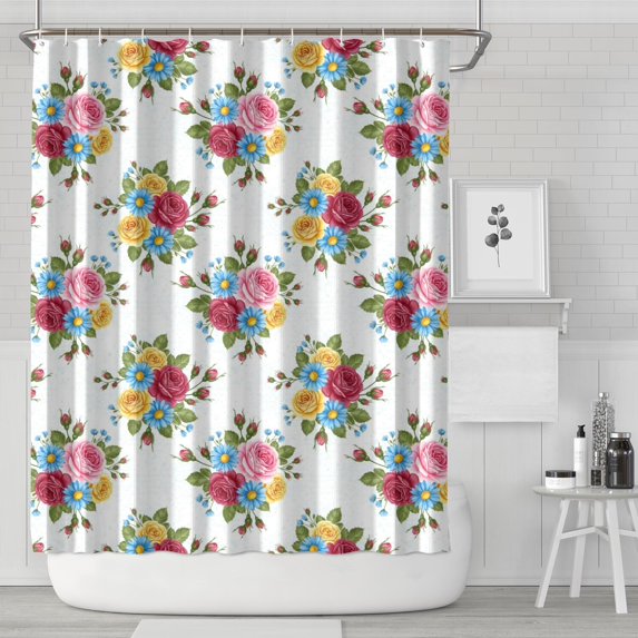 Pioneer Flower Floral Print Pattern Shower Curtain 72"x84", Bathroom Decorative Shower Curtain Set with 12 Hooks, Waterproof Washable