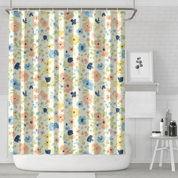 Pioneer Flower Floral Print Pattern Shower Curtain 72"x84", Bathroom Decorative Shower Curtain Set with 12 Hooks, Waterproof Washable