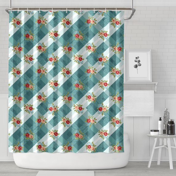 Pioneer Flower Floral Print Pattern Shower Curtain 72"x84", Bathroom Decorative Shower Curtain Set with 12 Hooks, Waterproof Washable