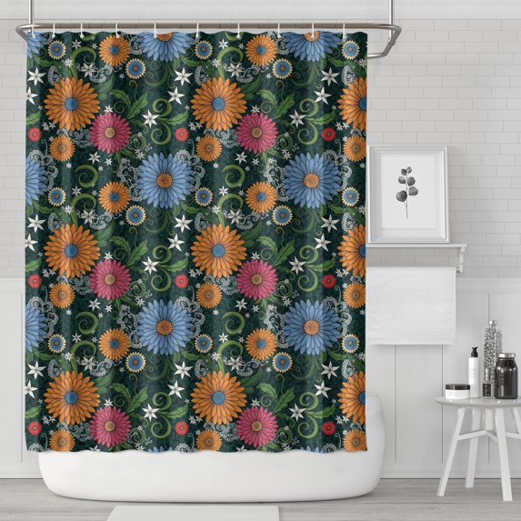 Pioneer Flower Floral Print Pattern Shower Curtain 72"x84", Bathroom Decorative Shower Curtain Set with 12 Hooks, Waterproof Washable