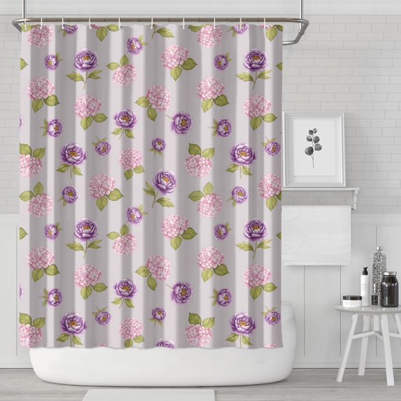 Strawberry and Daisy Pink Pattern Modern Waterproof Shower Curtain Set with 12 Hooks, Washable Decorative Bathroom Shower Curtain