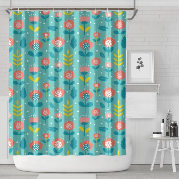 Pioneer Flower Floral Print Pattern Shower Curtain 72"x84", Bathroom Decorative Shower Curtain Set with 12 Hooks, Waterproof Washable