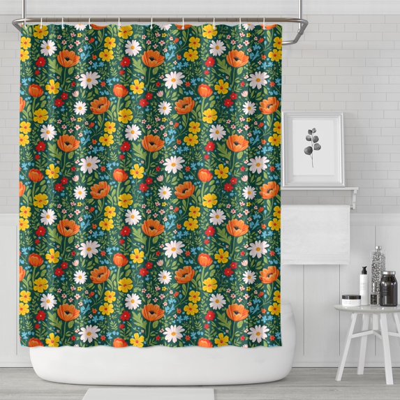 Pioneer Flower Floral Print Pattern Shower Curtain 72"x84", Bathroom Decorative Shower Curtain Set with 12 Hooks, Waterproof Washable