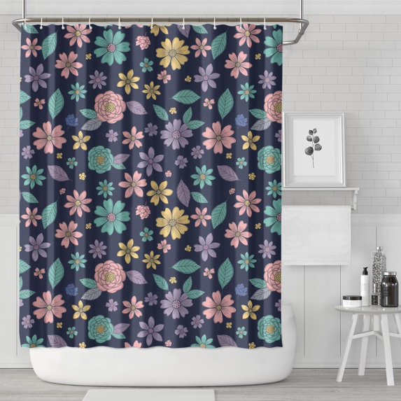 Pioneer Flower Floral Print Pattern Shower Curtain 72"x84", Bathroom Decorative Shower Curtain Set with 12 Hooks, Waterproof Washable