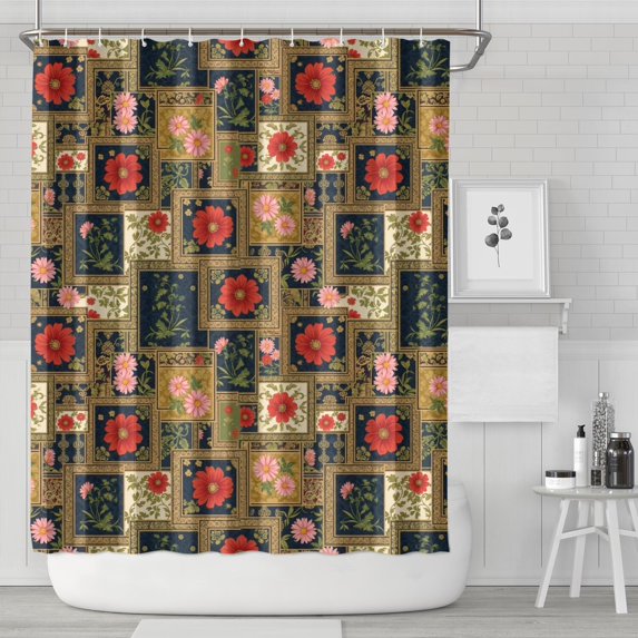 Pioneer Flower Floral Print Pattern Shower Curtain 72"x84", Bathroom Decorative Shower Curtain Set with 12 Hooks, Waterproof Washable