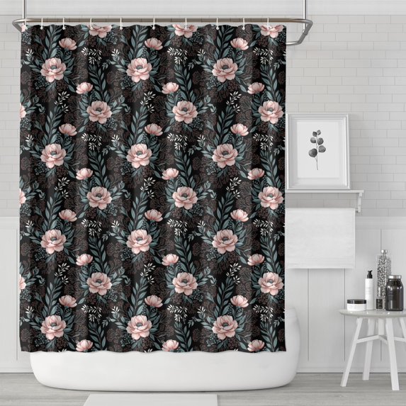Pioneer Flower Floral Print Pattern Shower Curtain 72"x84", Bathroom Decorative Shower Curtain Set with 12 Hooks, Waterproof Washable