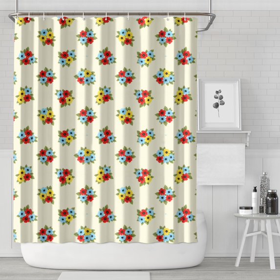 Pioneer Flower Floral Print Pattern Shower Curtain 72"x84", Bathroom Decorative Shower Curtain Set with 12 Hooks, Waterproof Washable