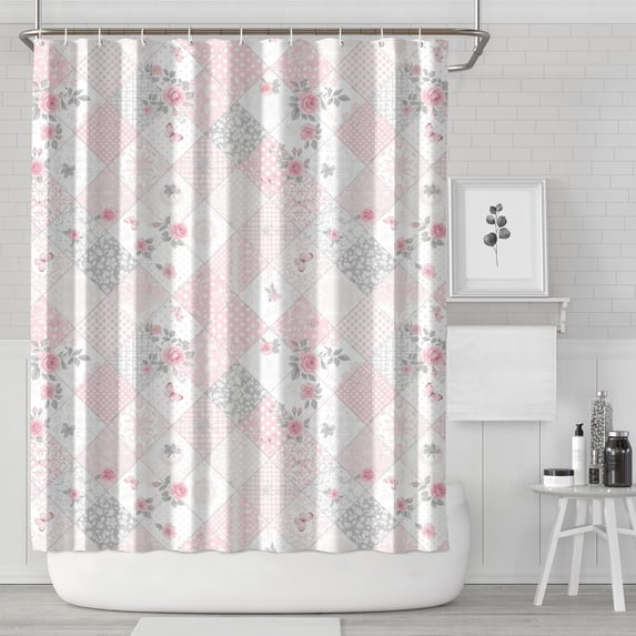 Pioneer Flower Floral Print Pattern Shower Curtain 72"x84", Bathroom Decorative Shower Curtain Set with 12 Hooks, Waterproof Washable