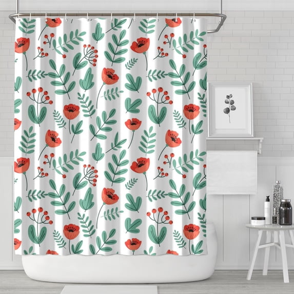 Pioneer Flower Floral Print Pattern Shower Curtain 72"x84", Bathroom Decorative Shower Curtain Set with 12 Hooks, Waterproof Washable