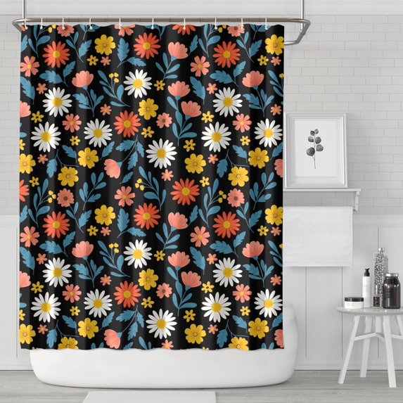 Pioneer Flower Floral Print Pattern Shower Curtain 72"x84", Bathroom Decorative Shower Curtain Set with 12 Hooks, Waterproof Washable