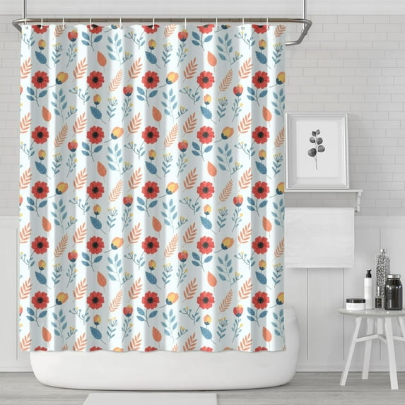 Pioneer Flower Floral Print Pattern Shower Curtain 72"x84", Bathroom Decorative Shower Curtain Set with 12 Hooks, Waterproof Washable