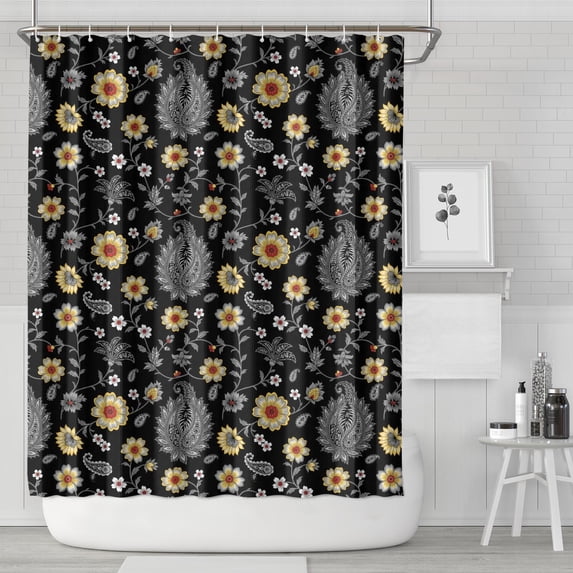 Pioneer Flower Floral Print Pattern Shower Curtain 72"x84", Bathroom Decorative Shower Curtain Set with 12 Hooks, Waterproof Washable