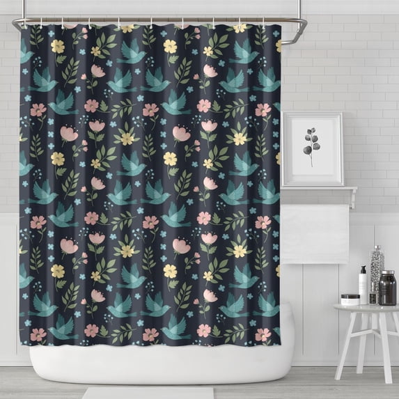 Pioneer Flower Floral Print Pattern Shower Curtain 72"x84", Bathroom Decorative Shower Curtain Set with 12 Hooks, Waterproof Washable