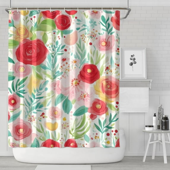 Pioneer Flower Floral Print Pattern Shower Curtain 72"x84" ,Bathroom Decorative Shower Curtains Set with 12 Hooks,Modern Waterproof Washable Shower Curtain