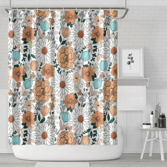 Pioneer Flower Floral Print Pattern Shower Curtain 72"x84" ,Bathroom Decorative Shower Curtains Set with 12 Hooks,Modern Waterproof Washable Shower Curtain