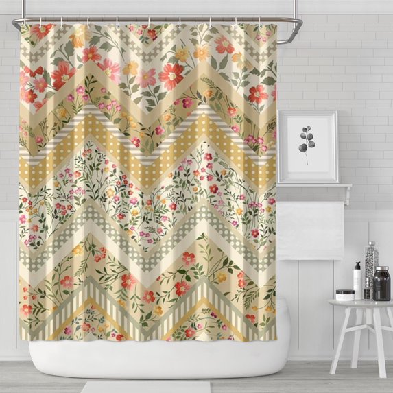 Pioneer Flower Floral Print Pattern Shower Curtain 72"x84" ,Bathroom Decorative Shower Curtains Set with 12 Hooks,Modern Waterproof Washable Shower Curtain