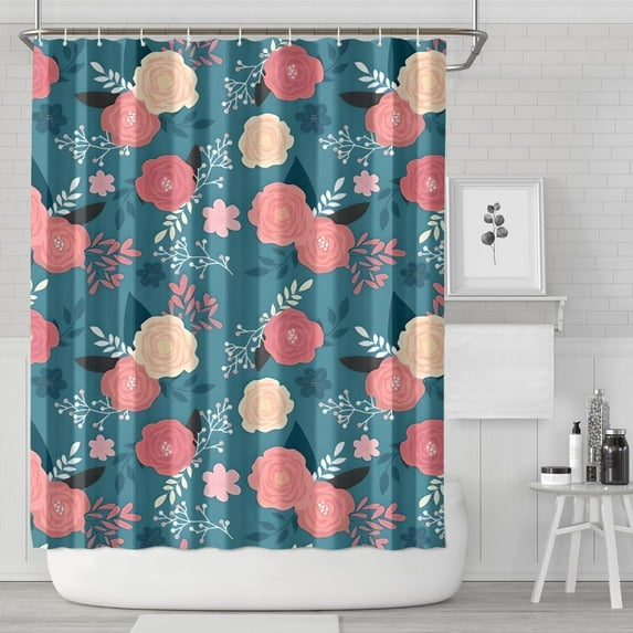 Pioneer Flower Floral Print Pattern Shower Curtain 72"x84" ,Bathroom Decorative Shower Curtains Set with 12 Hooks,Modern Waterproof Washable Shower Curtain