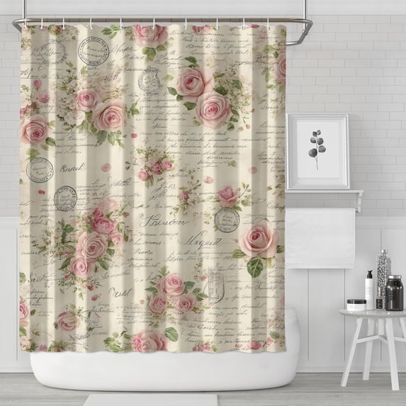 Pioneer Flower Floral Print Pattern Shower Curtain 72"x84" ,Bathroom Decorative Shower Curtains Set with 12 Hooks,Modern Waterproof Washable Shower Curtain