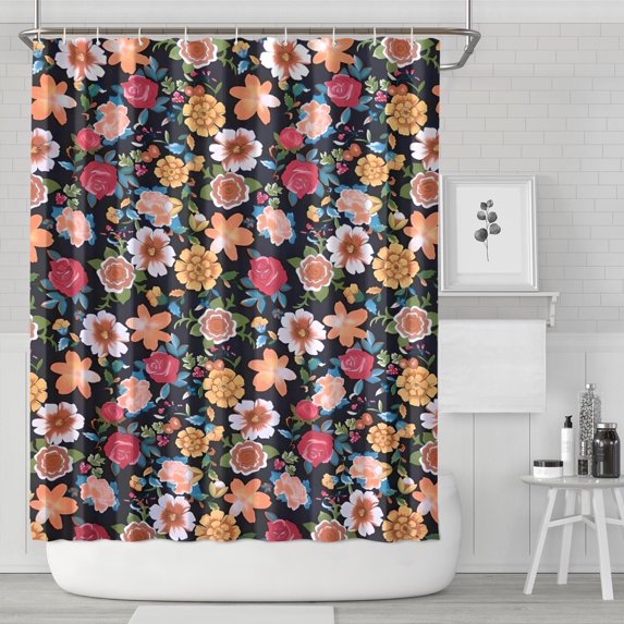 Pioneer Flower Floral Print Pattern Shower Curtain 72"x84" ,Bathroom Decorative Shower Curtains Set with 12 Hooks,Modern Waterproof Washable Shower Curtain