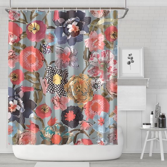 Pioneer Flower Floral Print Pattern Shower Curtain 72"x84" ,Bathroom Decorative Shower Curtains Set with 12 Hooks,Modern Waterproof Washable Shower Curtain