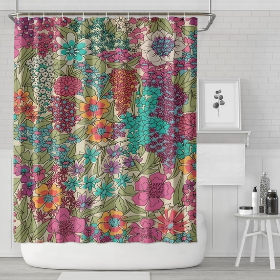 Pioneer Flower Floral Print Pattern Shower Curtain 72"x84" ,Bathroom Decorative Shower Curtains Set with 12 Hooks,Modern Waterproof Washable Shower Curtain