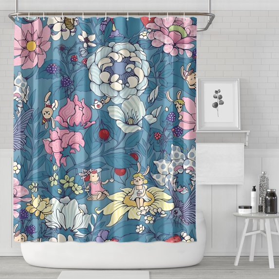 Pioneer Flower Floral Print Pattern Shower Curtain 72"x84" ,Bathroom Decorative Shower Curtains Set with 12 Hooks,Modern Waterproof Washable Shower Curtain