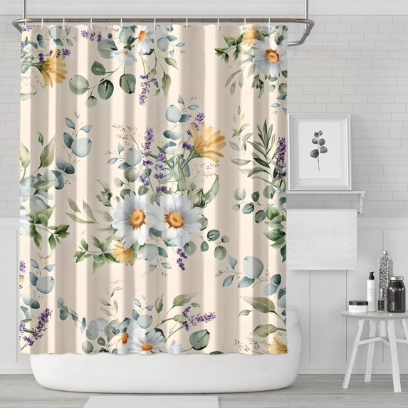 Pioneer Flower Floral Print Pattern Shower Curtain 72"x84" ,Bathroom Decorative Shower Curtains Set with 12 Hooks,Modern Waterproof Washable Shower Curtain
