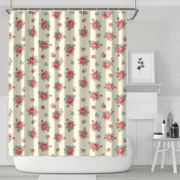 Pioneer Flower Floral Print Pattern Shower Curtain 72x84in, Bathroom Decorative Shower Curtain Set with 12 Hooks, Waterproof Washable