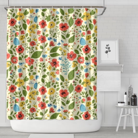 Pioneer Flower Floral Print Pattern Shower Curtain 84"x72", Bathroom Decorative Shower Curtain Set with 12 Hooks, Waterproof Washable
