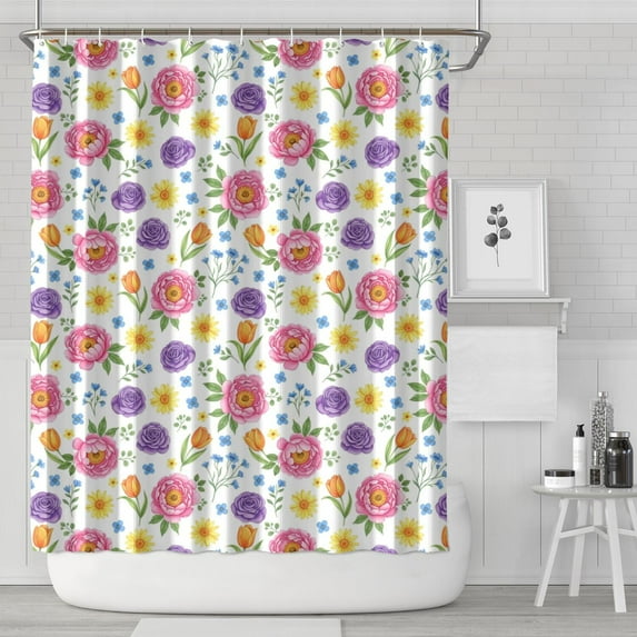Pioneer Flower Floral Print Pattern Shower Curtain 84"x72", Bathroom Decorative Shower Curtain Set with 12 Hooks, Waterproof Washable