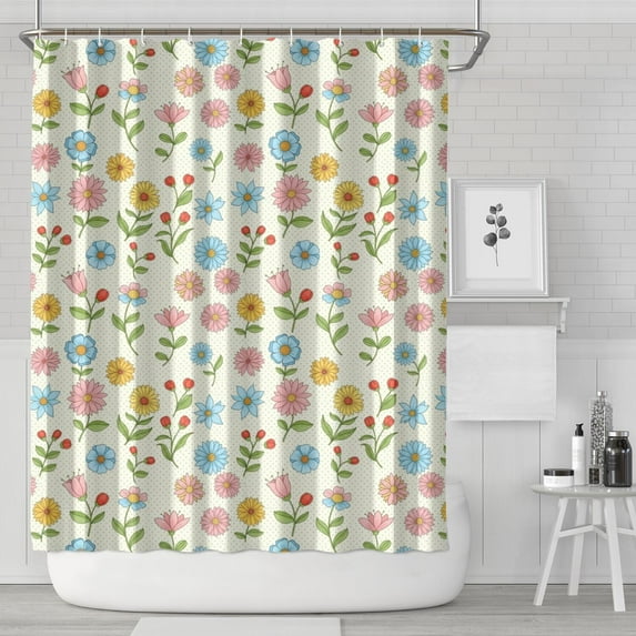 Pioneer Flower Floral Print Pattern Shower Curtain 84"x72", Bathroom Decorative Shower Curtain Set with 12 Hooks, Waterproof Washable