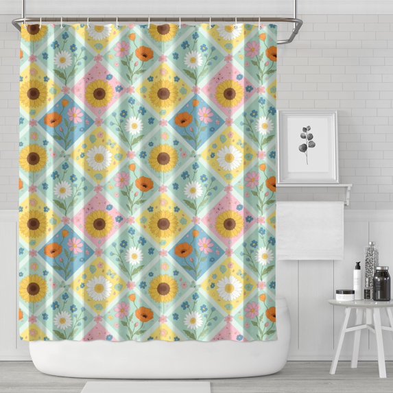 Pioneer Flower Floral Print Pattern Shower Curtain 84”x72", Bathroom Decorative Shower Curtain Set with 12 Hooks, Waterproof Washable