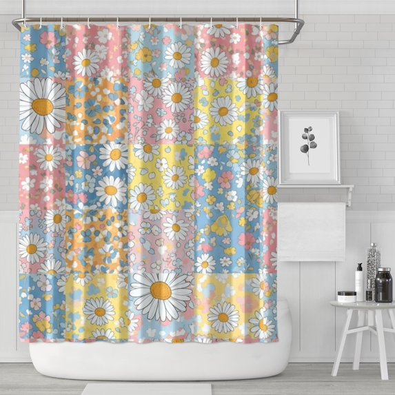 Football and Flower Black Pattern Modern Waterproof Shower Curtain Set with 12 Hooks, Washable Decorative Bathroom Shower Curtain
