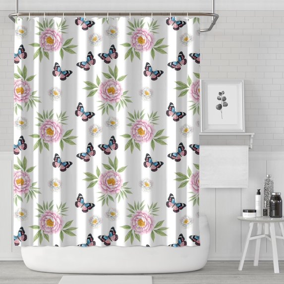 Pioneer Flower Floral Print Pattern Shower Curtain 84"x72", Bathroom Decorative Shower Curtain Set with 12 Hooks, Waterproof Washable