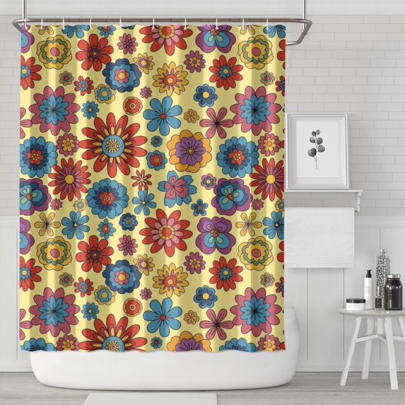 Pioneer Flower Floral Print Pattern Shower Curtain 84”x72", Bathroom Decorative Shower Curtain Set with 12 Hooks, Waterproof Washable