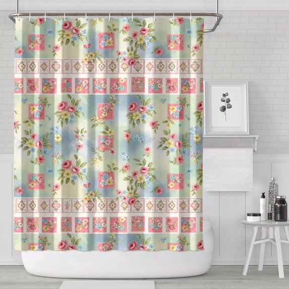 Pioneer Flower Floral Print Pattern Shower Curtain 84"x72", Bathroom Decorative Shower Curtain Set with 12 Hooks, Waterproof Washable