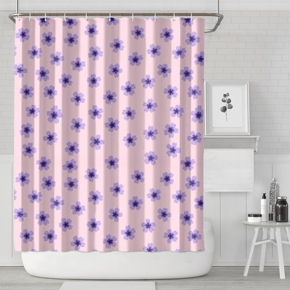 Strawberry and Leaf White Pattern Modern Waterproof Shower Curtain Set with 12 Hooks, Washable Decorative Bathroom Shower Curtain