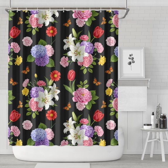 Pioneer Flower Floral Print Pattern Shower Curtain 84”x72", Bathroom Decorative Shower Curtain Set with 12 Hooks, Waterproof Washable