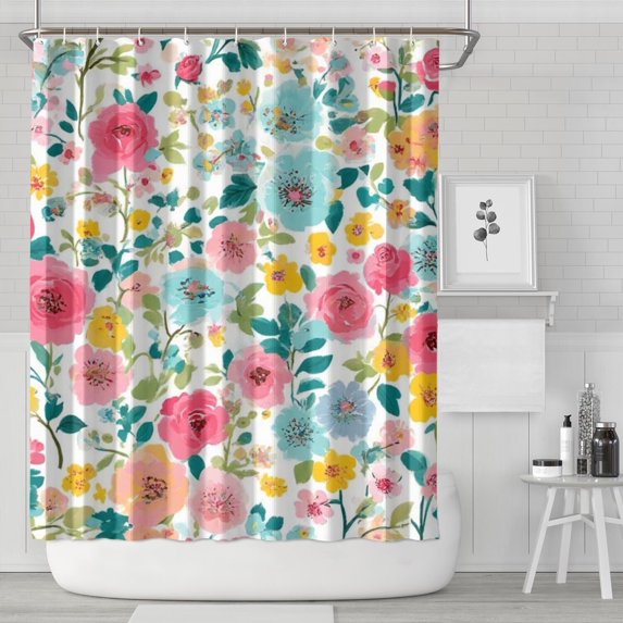 Pioneer Flower Floral Print Pattern Shower Curtain 84"x72" ,Bathroom Decorative Shower Curtains Set with 12 Hooks,Modern Waterproof Washable Shower Curtain
