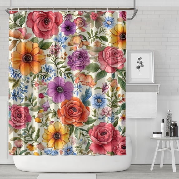 Pioneer Flower Floral Print Pattern Shower Curtain 84"x72" ,Bathroom Decorative Shower Curtains Set with 12 Hooks,Modern Waterproof Washable Shower Curtain