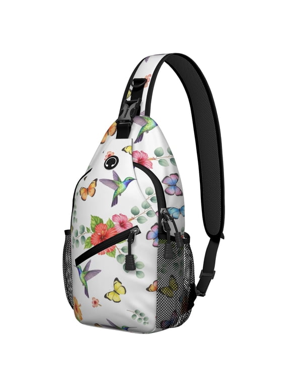 Pioneer Flower Floral Print Pattern Sling Backpack, Unisex Hiking Chest Pack with Side Mesh Pockets, Breathable Padded Back Gift Ideas for Travel Shopping Commuting